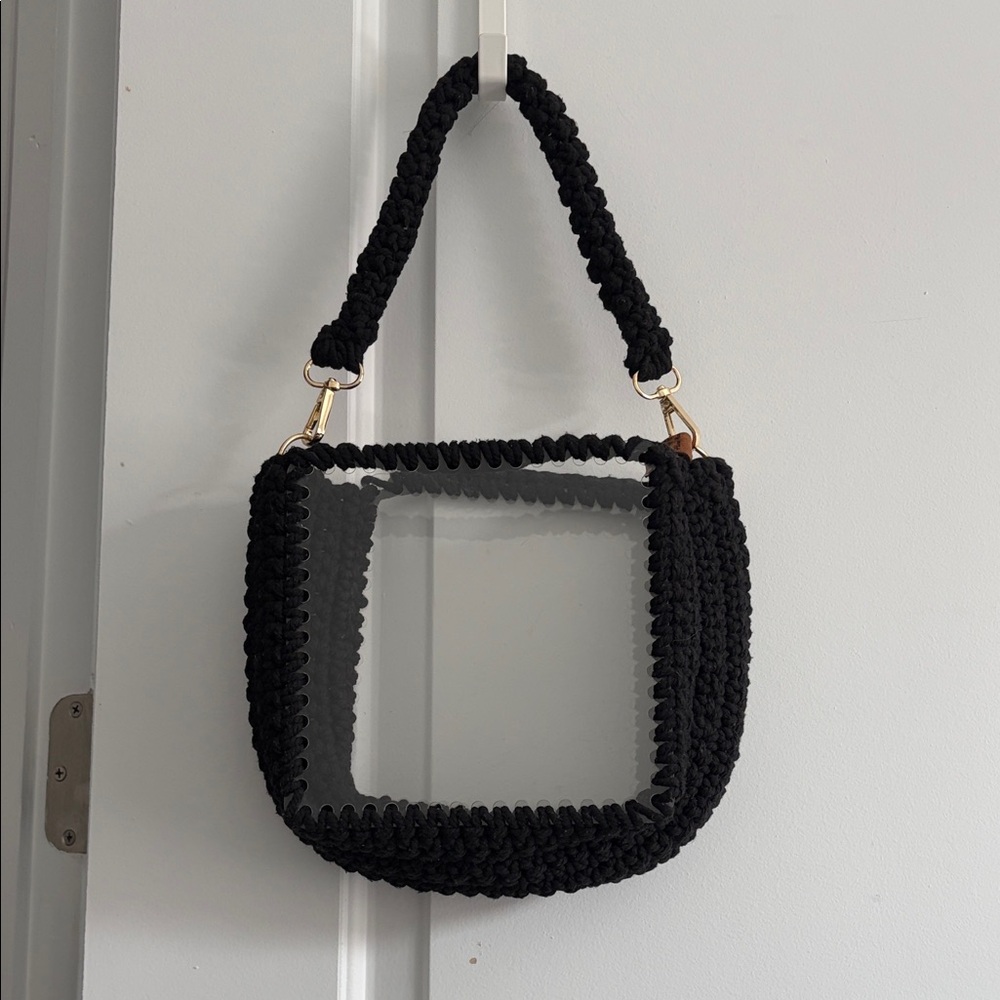 Unique Vintage Black Crochet Handle Clear Bag